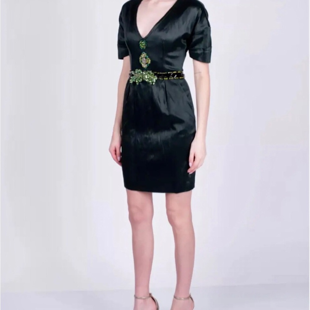 PRADA LINEN MINI DRESS GREEN SIZE 42